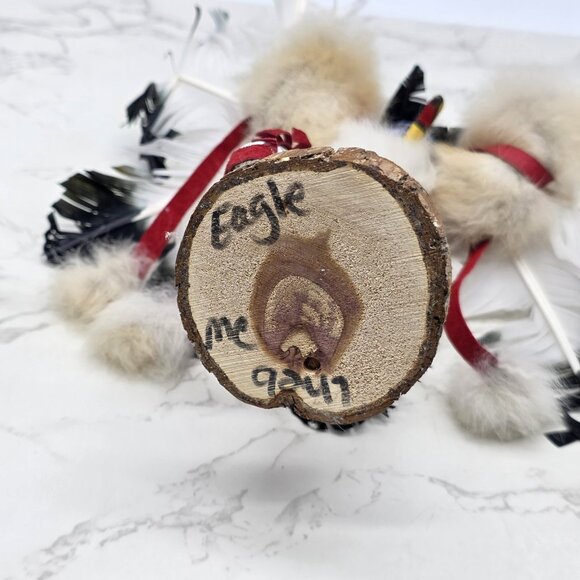 Native American Kachina Doll Eagle Handmade Feather Fur Wood Southwestern Art - Picture 8 of 11
